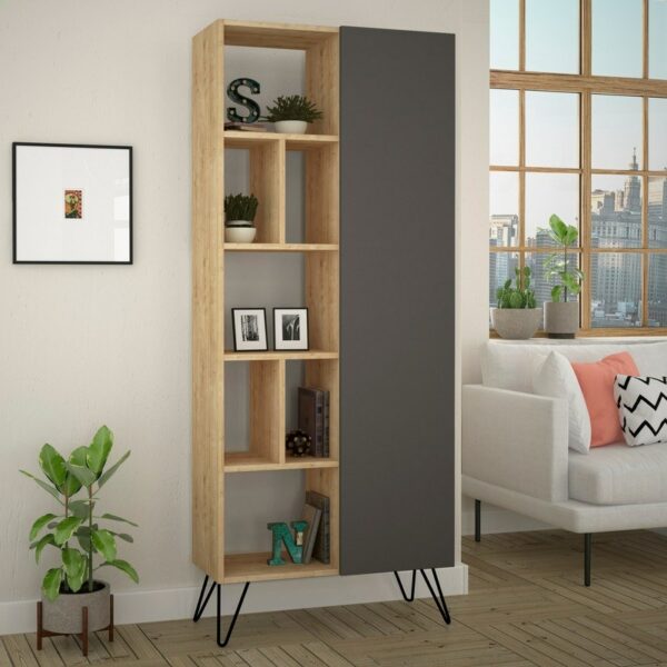 Jedda Bookcase - Oak, Anthracite-1