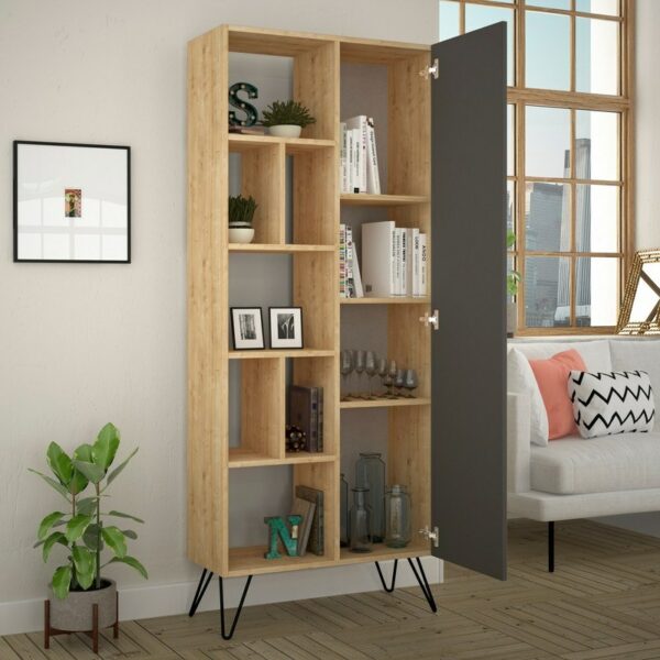 Jedda Bookcase - Oak, Anthracite-2