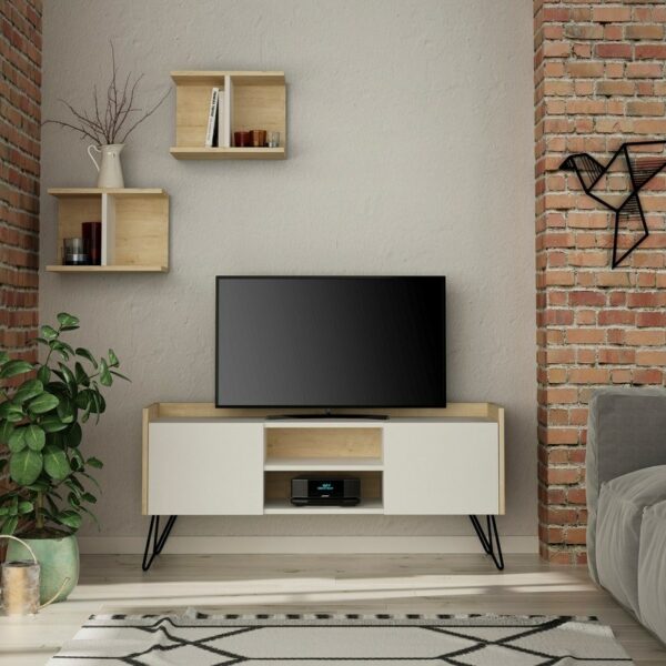 Klappe Tv Stand - White, Oak-1