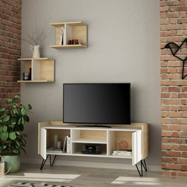 Klappe Tv Stand - White, Oak-2